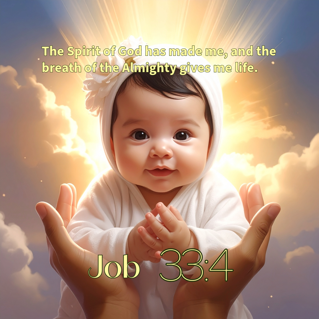 A happy Latino newborn baby in the Hands of God