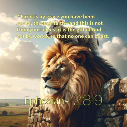 A lamb standing on the back of a lion to get over a wall