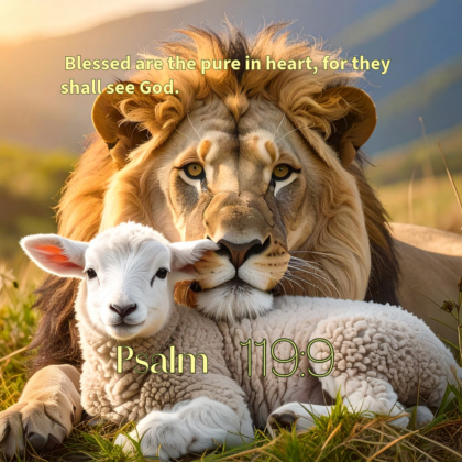 A lamb laying down with a lion